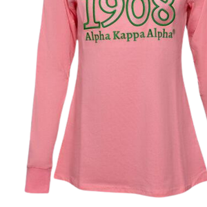 Camiseta de Manga Larga AKA Year Twill, Color Rosa Claro, Cuello Redondo, Algodón Premium, Ropa de la Hermandad Griega 1908 - Product Image 4