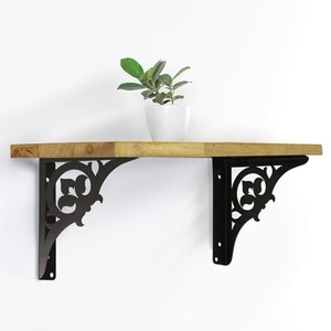Aqdus Saleem AS-REEQ Black Cast Iron Traditional Ornate Wall Shelf | Carved Decorative <b>Shelving</b> 75x30x25 cm | Eco-friendly - Product Image 5