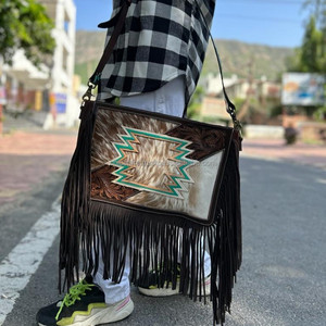 Nouveau véritable sac à main en cuir de fourrure de vachette usiné à la main occidental femmes sac de soirée élégant et pochette en fourrure usinée ensemble Combo Unique - Product Image 2