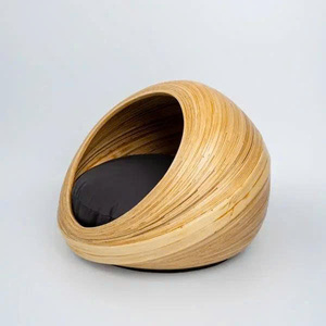 Coiled Bamboo Wood Natural Wooden Spun Bamboo Pet <b>Bed</b> Handmade Cat and Dog <b>House</b> OEM Accepted - Product Image 1