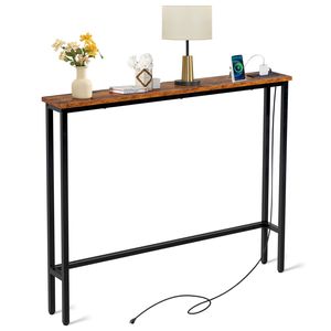 Tavolino Consolle Stretto da 100 cm con Prese di Corrente e Porte USB, Struttura in Metallo Specchiato, per Divano e Applicazioni Domestiche - Product Image 1