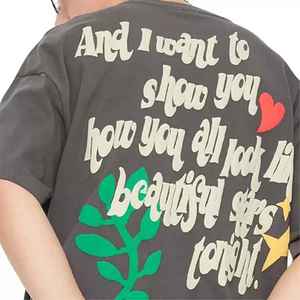 T-shirt unisexe 100 % coton, impression personnalisée en relief, design graphique, streetwear, vêtements imprimés, longueur longue, col rond, vente en gros - Product Image 4