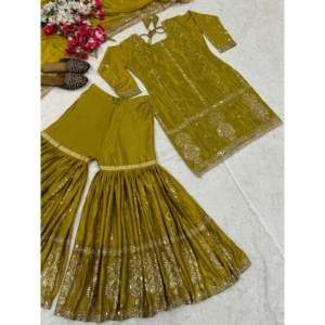 Salwar Kameez de poliéster de diseño para fiestas, con top, pantalón y dupatta, con bordes elegantes y encaje. - Product Image 4