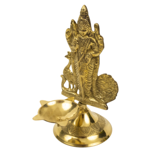 Lámpara de Pooja Tradicional de Latón Murugan Deepak, con la Imagen del Dios Murugan de pie - Product Image 4