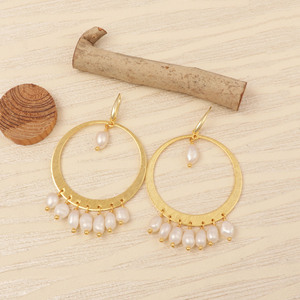 Boucles d'oreilles pendantes géométriques en laiton plaqué or avec perles, style bohème, bijoux de déclaration pour femme, pour mariage - Product Image 3