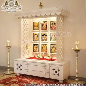 Temple hindou traditionnel en bois de teck massif avec dômes, style Dwarakadish, finition blanche, unité de prière en bois. - Product Image 5