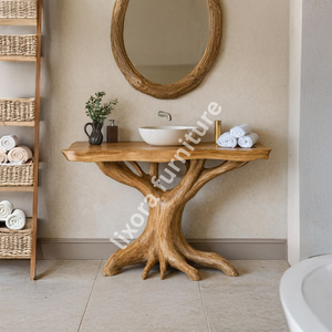 Luxury Handcrafted Modern Durable Tree Trunk Root Vanity Base Solid Wood Artistic Bathroom <b>Console</b> Natural Decor - Product Image 5