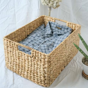 Panier de rangement en jacinthe d'eau naturelle écologique, fait à la main pour l'organisation du salon, fournisseur personnalisable, durable - Product Image 2