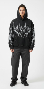 Sudadera con Capucha Gótica Negra Vintage de Invierno Unisex Impermeable con Bolsillos, Estilo Urbano, Transpirable, Lavado Ácido, de Gran Tamaño y Peso Pesado - Product Image 4