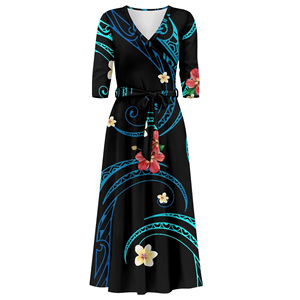 Vestidos Casuales Tribales con Diseño Samoano Personalizado, Vestido Puletasi Elegante y Ajustado, Vestido Cómodo para la Noche con Bolsillo - Product Image 3