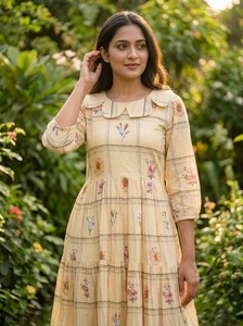 Formal Wear Cotton Muslin Kurti Summer Maxi <b>Dress</b> for Ladies Low Price Premium Quality High Demand Floral Print A-Line - Product Image 4