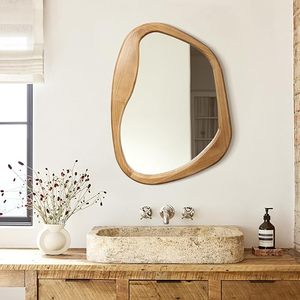 Modern Organic Shape Solid Wood Wall <b>Mirror</b> Handmade Decorative Asymmetrical Wooden <b>Frame</b> <b>Mirror</b> - Product Image 1