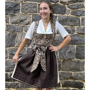 Vestido Dirndl con Estampado de Leopardo para Mujer, con Delantal con Lazo, Corte en A, Largo hasta la Rodilla, Estilo Casual Folclórico, Manga Corta, Cuello en V - Product Image 1