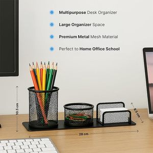 Organisateur de bureau en métal avec porte-stylos en maille et plateau de rangement pour fournitures de bureau - Product Image 5