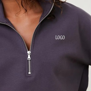 <b>Women's</b> Winter Printed for <b>Quarter</b> <b>Zip</b> <b>Sweatshirt</b> Regular Sleeve Stand Collar Embroidery Logo Front 100% Cotton Casual Wear - Product Image 3
