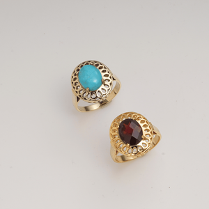 Natural <b>Turquoise</b> <b>Ring</b> Brass Gold Plated Vintage Prong Set Handmade Oval Gemstone <b>Ring</b> for Women Wholesale - Product Image 2
