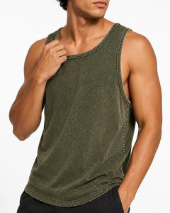Débardeur sans manches col rond pour homme, couleur unie, tricoté, coupe sport décontractée, finition délavée, polyester/coton, ODM, respirant, logo frontal - Product Image 2