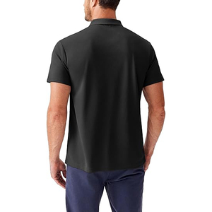 Polo à manches courtes noir pour homme, tricoté 100% polyester, respirant, couleur unie, style décontracté chic, boutonné - Product Image 2