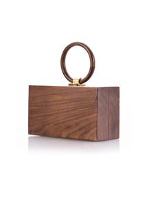 Pochette de soirée rustique personnalisée en bois avec poignée en bois pour mariage, tenue de fête, style bohème, sac à main de luxe tendance - Product Image 3