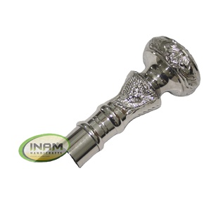 Bâton de marche en bois spécial et canne avec manche en laiton rond ovale argenté - Product Image 1