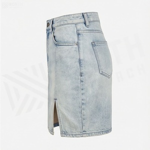 Jupe crayon en jean taille haute pour femme avec fente latérale, style décontracté - Product Image 3