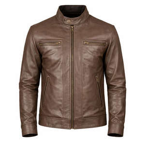 Chaqueta Bomber Vintage de Piel de Vaca Marrón para Hombre, Corte Holgado, con Cierre, Impermeable, Resistente al Viento, Transpirable, Informal de Invierno - Product Image 1