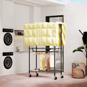 Perchero de Alambre Resistente de 3 Niveles Ajustable con 2 Varillas y Ganchos Laterales, Organizador de Armario con Ruedas para Almacenamiento Conveniente - Product Image 4