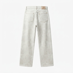 Jean en denim blanc coupe droite taille haute coupe régulière en coton style décontracté printemps - Product Image 2