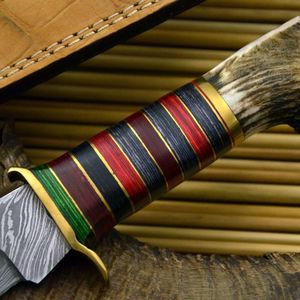 Cuchillo de Caza Personalizado con Mango de Acero al Carbono, Hecho a Mano con Acero de Damasco, OEM, DIY, Hoja Fija, Cuchillo para Desollar, 1 Hoja - Product Image 3