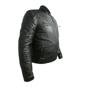 Chaqueta de motociclista de invierno para hombre, de cuero genuino negro, impermeable, ecológica, con hombros acolchados, cremallera de alta calidad, unisex. - Product Image 1
