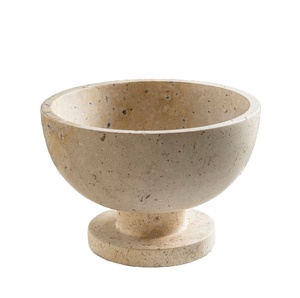 Cuenco Decorativo de Piedra de Travertino Natural Hecho a Mano con Base Sólida para Decoración de Mesa de Centro de Lujo y Hogar Moderno - Product Image 1