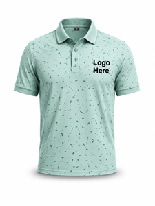 Chemise de golf pour homme en coton 100% vert clair, à manches courtes, tricotée, respirante, design décontracté, logo placé sur le devant - Product Image 2