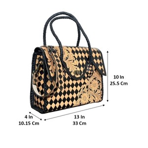 Sac fourre-tout élégant en cuir de vachette travaillé à la main avec bandoulière, motif à carreaux de créateur, style western, sac à main pour femmes - Product Image 2