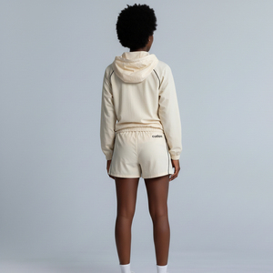 Custom Logo Women's <b>2</b>-Piece Hooded Shorts Set Solid Color Breathable Sporty Above Knee Crop <b>Top</b> and Shorts Regular Fit Summer - Product Image 3