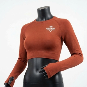 Haut court de sport pour femme à manches longues avec trous pour les pouces, séchage rapide, coupe ajustée, idéal pour la course – Grande Vente - Product Image 6