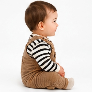 Conjunto de overol de pana para bebé con oso bordado, mono de manga larga a rayas, pantalones con babero de dibujos animados, informal, de invierno, unisex, con broches a presión - Product Image 5