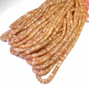 Cuentas de Piedra Lunar Melocotón Natural de 6 mm, Forma Heishi, Cuentas Facetadas de 16 Pulgadas, Cuentas de Piedra Lunar en Forma de Disco Plano - Product Image 2