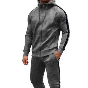 <b>Mens</b> Grey Hooded Tracksuit Full Length Solid Color Casual Sweatshirt And Joggers With Side Pockets Drawstring Closure - Product Image 3