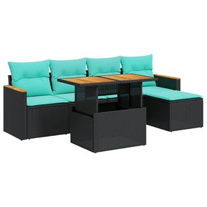 Divano da 6 pezzi in Poly Rattan nero con cuscini mobili da esterno - Product Image 2