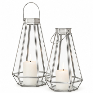Juego de Faroles de Acero Inoxidable de Calidad Exclusiva con Vidrio Templado, Faroles Geométricos Colgantes Tipo Huracán para Decoración del Hogar y Fiestas - Product Image 1