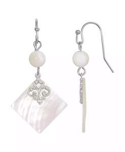 Boucles d'oreilles pendantes en nacre et perles d'imitation |   2028 - Product Image 1