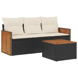 Ensemble de canapés de jardin en rotin PE noir avec structure en acier thermolaqué et bois d'acacia, mobilier d'extérieur haut de gamme - Product Image 2