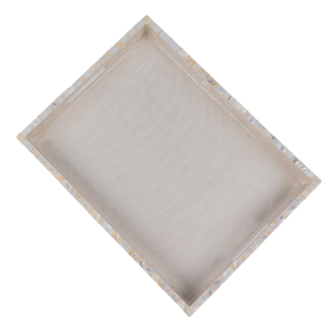 Plateau de service moderne en os incrusté de nacre de qualité supérieure, motif floral rond, objet décoratif multifonctionnel - Product Image 2