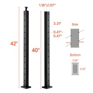 Palo per Ringhiera a Cavo 42x1x2 Pollici in Acciaio Inox, Palo per Ringhiera Esterna con Fori Angolati a 30 Gradi Pre-Forati per Ringhiere a Cavo - Product Image 6