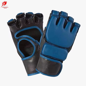 Custom <b>Leather</b> MMA Sparring <b>Gloves</b> Pair <b>Fingerless</b> Training <b>Gloves</b> Adjustable Wrist Strap Breathable Half Finger 14oz for Boxing - Product Image 1