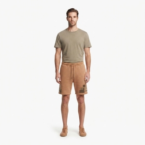 Shorts de survêtement décontractés pour hommes en molleton bouclette respirant avec cordon de serrage, patchwork asymétrique, style streetwear, fabricant OEM - Product Image 1