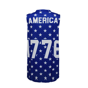ชุดบาสเก็ตบอลชายแบบสปอร์ตแวร์ผ้าสแปนเด็กซ์/ไนลอนระบายอากาศพิมพ์ลายธงชาติอเมริกันแบบซับลิเมชั่นสั่งทำสีได้ขายส่ง - Product Image 5