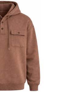 Sudadera con Capucha Marrón para Hombre, con Cierre de Botones, Bolsillo Doble en el Pecho, Estilo Casual Urbano, Fabricante OEM Personalizado - Product Image 3