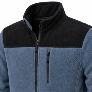 Veste polaire pour homme à blocs de couleur, col montant, fermeture éclair, manteau chaud pour l'extérieur - Product Image 3