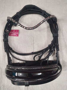 Brida para montar a caballo de cuero auténtico, banda para la nariz con acolchado Negro | Mayorista de banda de cejas de cristal de diamantes de imitación de brida de caballo - Product Image 3